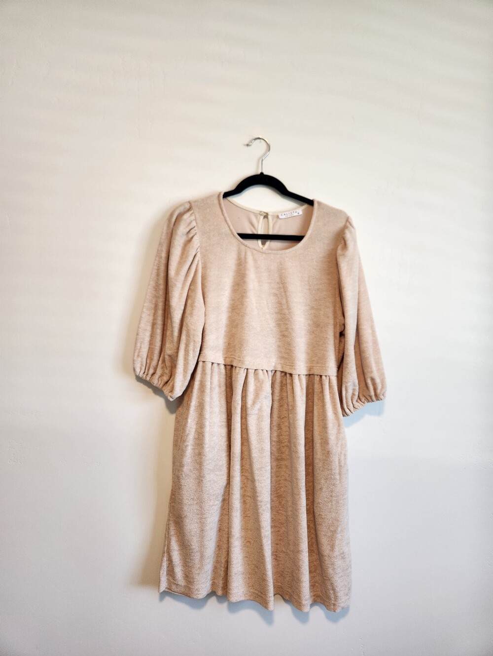 Calista Puff Sleeve Terry Cloth Dress Cottagecore Size Medium